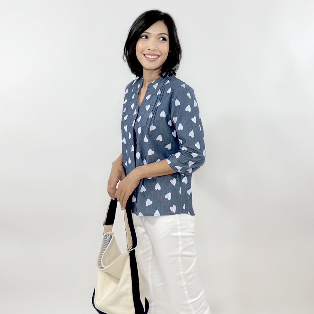 3050226 Blue Embellished Striped Blouse